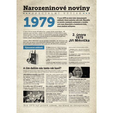 Narozeninové noviny 1979 s vlastním textem