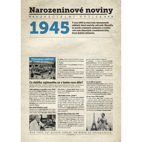 Narozeninové noviny 1945 s vlastním textem a fotografií