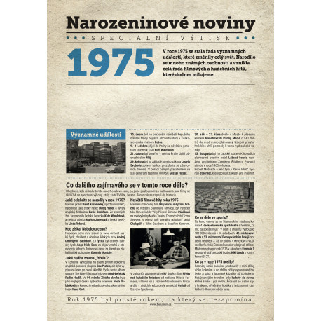 Narozeninové noviny 1975 s vlastním textem a fotografií