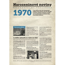 Narozeninové noviny 1970 s vlastním textem a fotografií