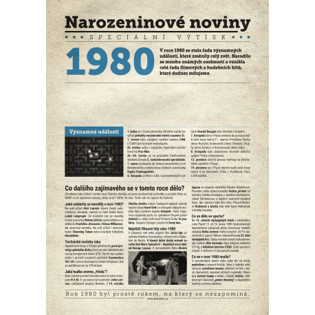 Narozeninové noviny 1980 s vlastním textem a fotografií