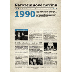 Narozeninové noviny 1990 s vlastním textem a fotografií